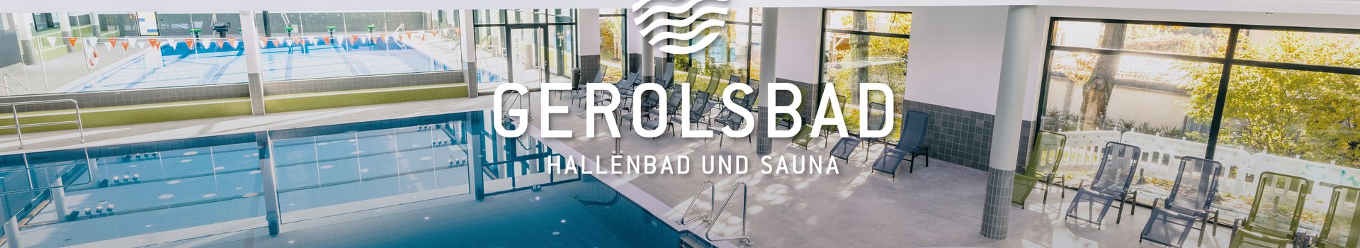 Schritftzug Gerolsbad vor einem Foto, das das Schwimmerbeken zeigt