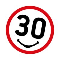 Smiley als Verkehrsschild mit 30 und lächelndem Mund