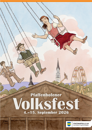 Foto Plakat Volksfest mit Kettenkarussell im Vordergrund