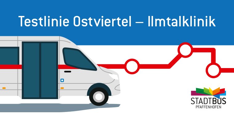 Stadtbus mit Text "Testlinie Ostviertel – Ilmtalklinik"
