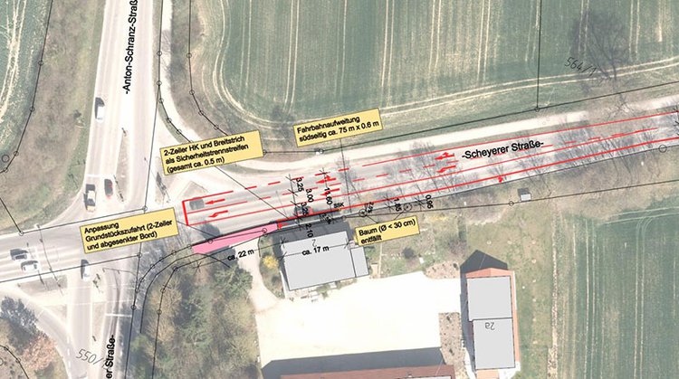 Planausschnitt: Schutzstreifen Scheyerer Straße