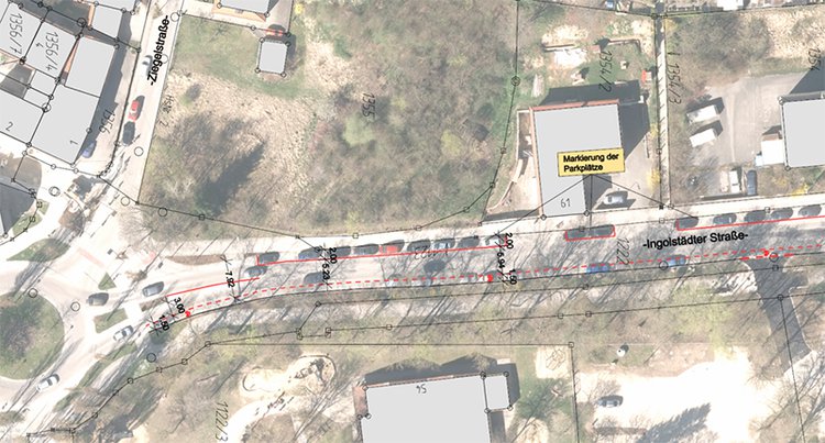 Planausschnitt: Schutzstreifen Ingolstädter Straße