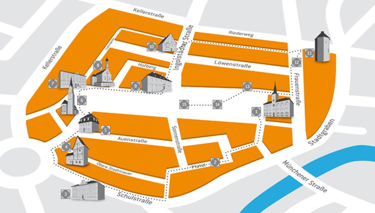 Stadtplan mit Sehenswürdigkeiten
